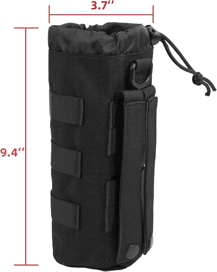 LOOGU Tactical MOLLE Water Bottle Pouch, Water Bottle Holder with Drawstring Open Top & Mesh Bottom Travel Water Bottle Bag Hydration Carrier