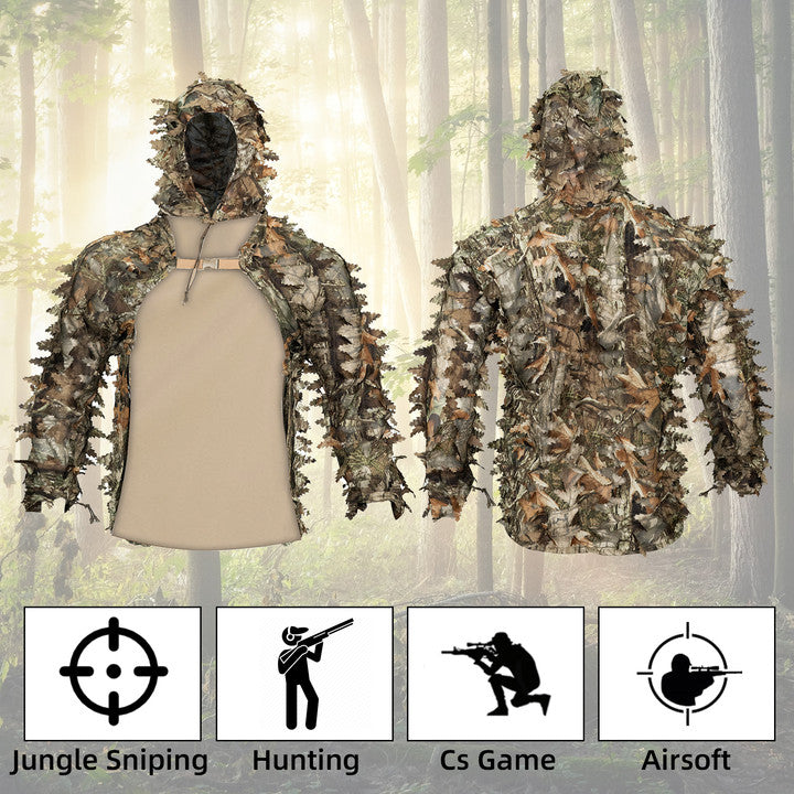 LOOGU Ghillie Suit pour hommes Foundation 3D Leaf Camo Suit, Sniper Ghillie Viper Hood pour la chasse en plein air, Wargame, Airsoft
