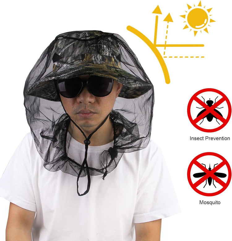 LOOGU Removable Head Net Hat for Men and Women Boonie Hat Sun Hat Bucket Hat with Mosquito Head Net