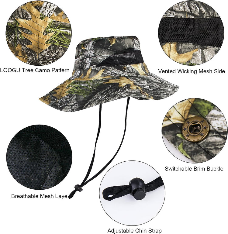 LOOGU Camo Fishing Hat for Men & Women, UPF 50+ Sun Hats Wide Brim Fodable Boonie Hat, Bucket Hat for Hunting, Camping, Beach