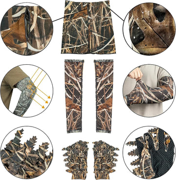 LOOGU Hunting Face Mask, Ghillie Gloves, Cooling Arm Sleeves
