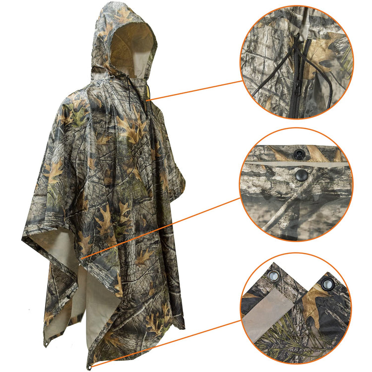 LOOGU Poncho de Pluie, Manteau de Pluie Camouflage imperméable, Feuille de Sol d'abri de Camouflage extérieur