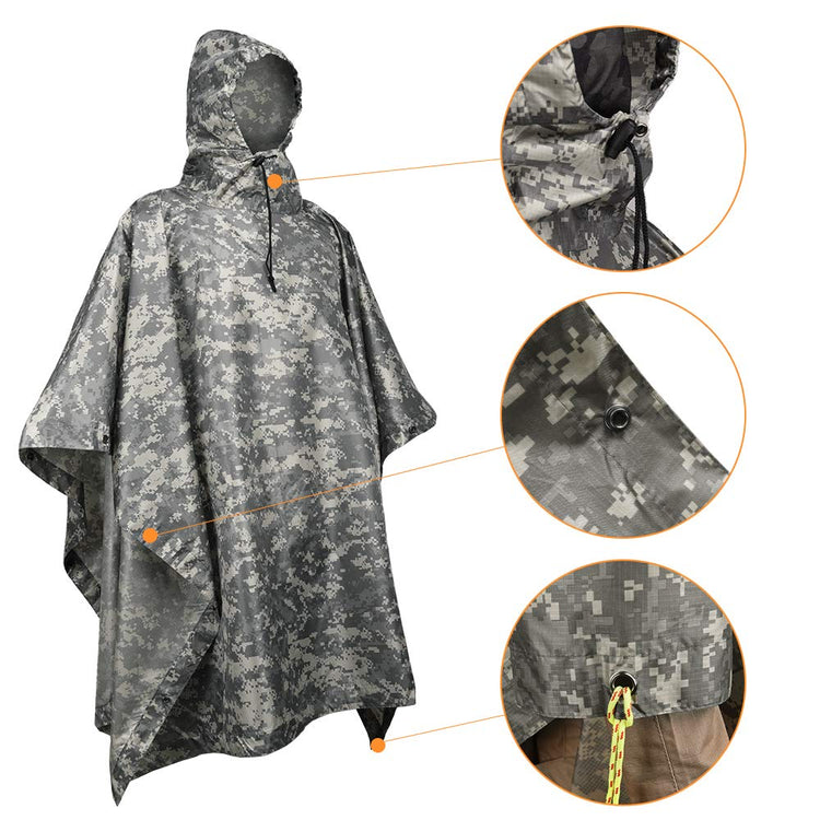 LOOGU Poncho de pluie à capuche, imperméable militaire d'urgence pour hommes et femmes adultes