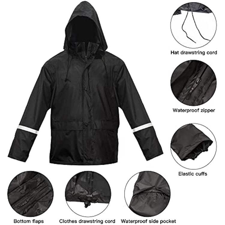 LOOGU Combinaison de Pluie imperméable pour Hommes - Manteau de Pluie Classique, Vestes de Pluie Respirantes pour Hommes, Veste et Pantalon de Pluie durables
